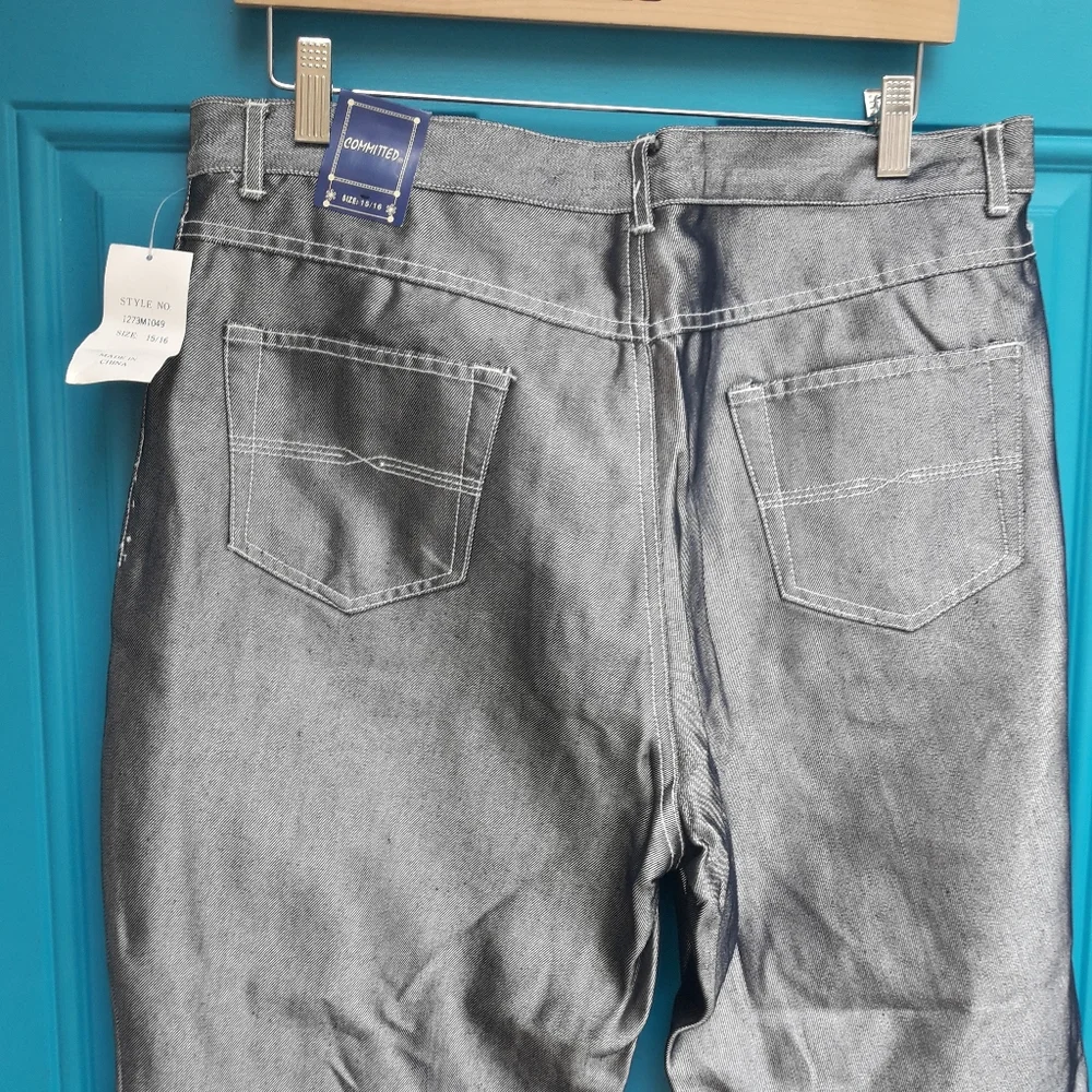 NEW Sterling Silver Jeans Metallic Denim Metal Disco Cropped Pant 12 - Picture 2 of 14